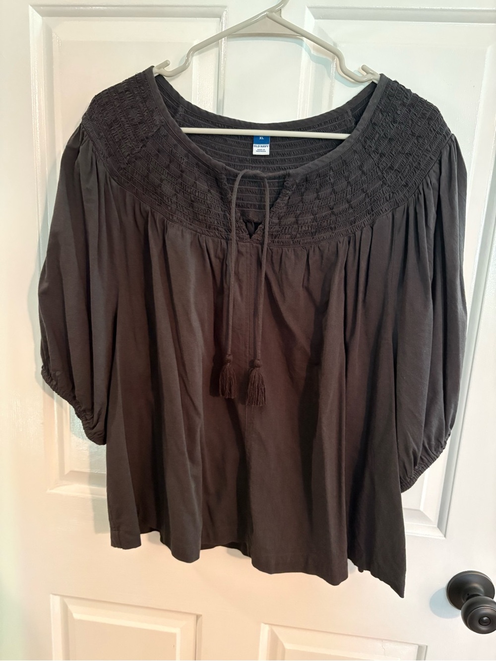 Women's Smocked Yoke Peasant Top - Dark Gray